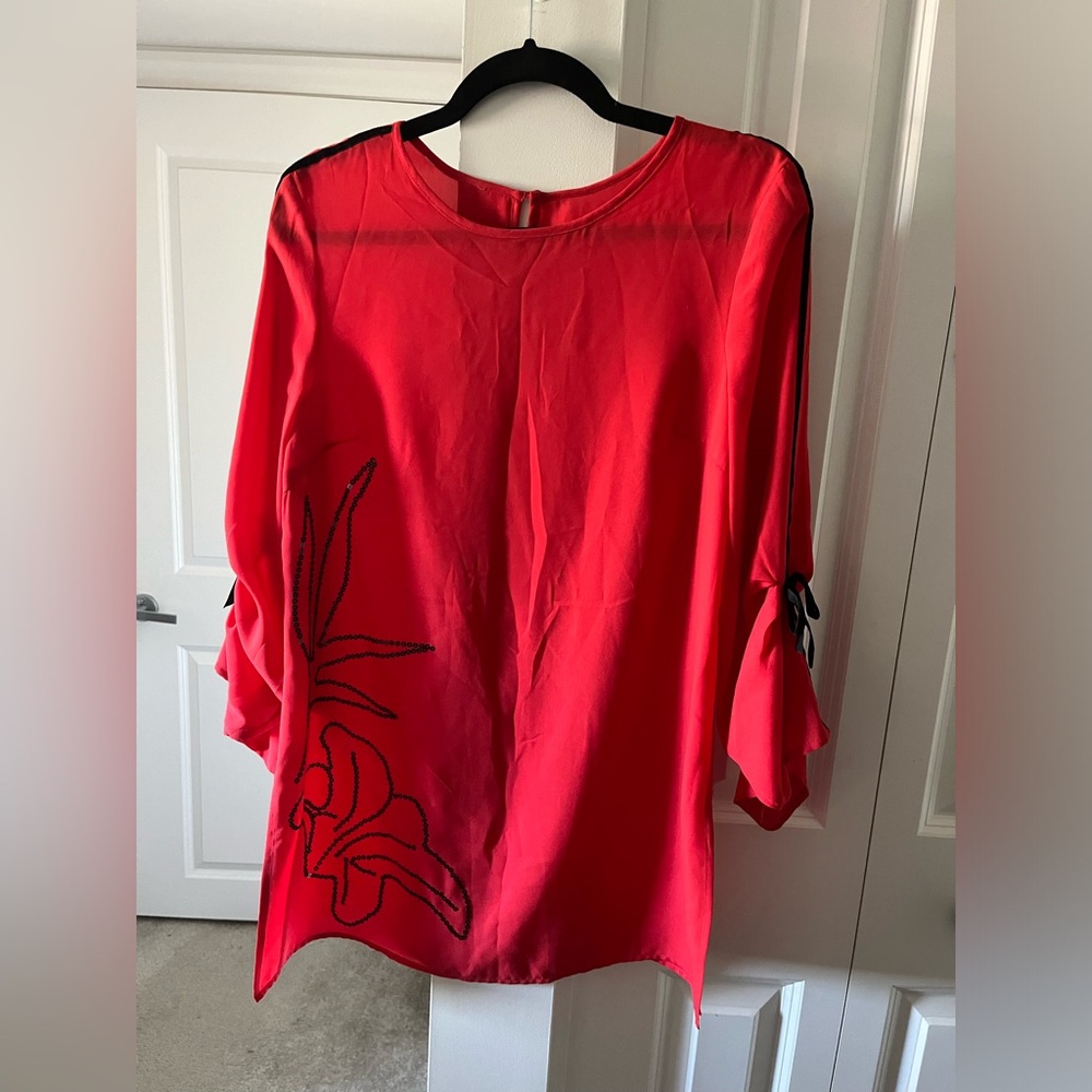 Red Tunic with Floral Sequin Design | Size Medium